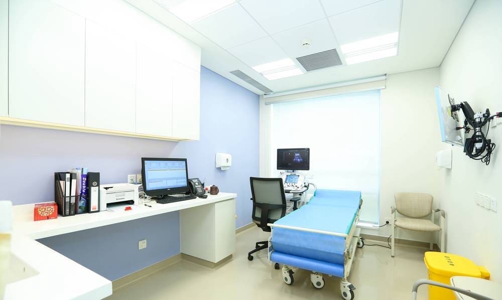 Examination room with ultrasound equipment at Jiahui Health, Shanghai