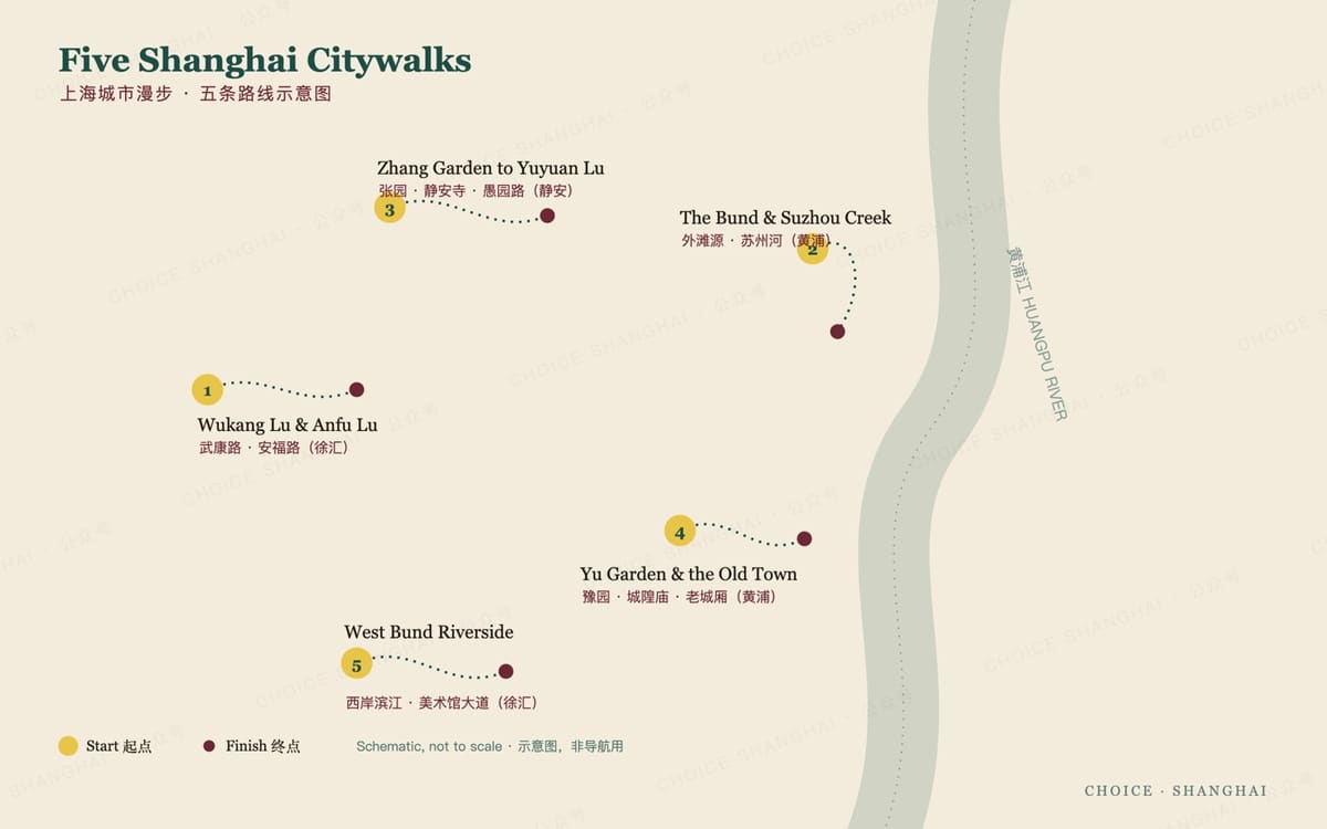 Choice Shanghai house map of five citywalk routes across the city