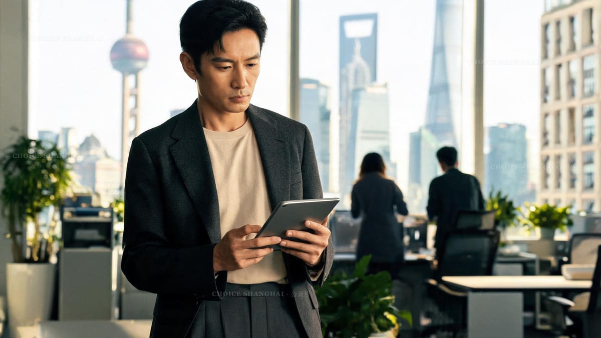 A senior professional at a Shanghai office with a city view, the salary track to permanent residence