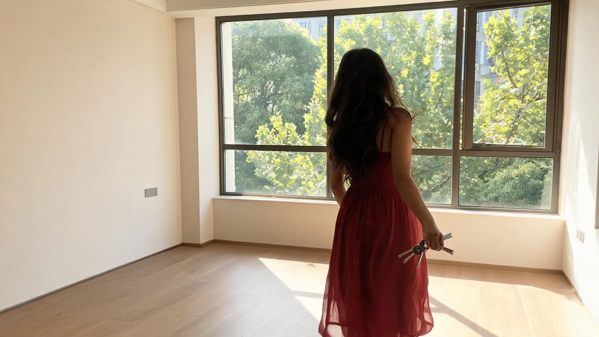 Standing at the window of an empty Shanghai apartment holding the keys