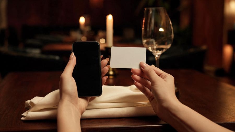 A declined foreign card and a phone on a restaurant table in Shanghai