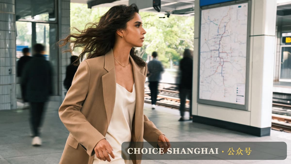 A woman reads the line map on a Shanghai metro platform, measuring distance in stops