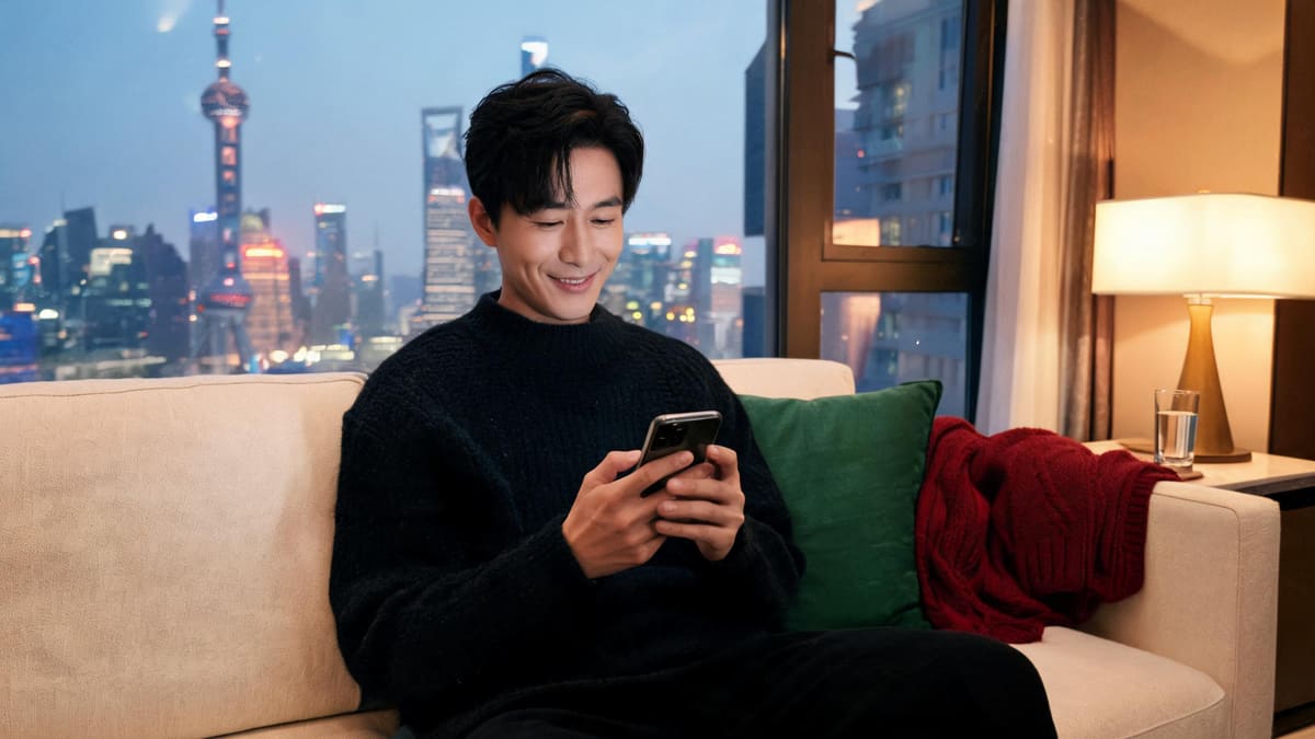 自宅でスマートフォンから行政手続きを終える男性