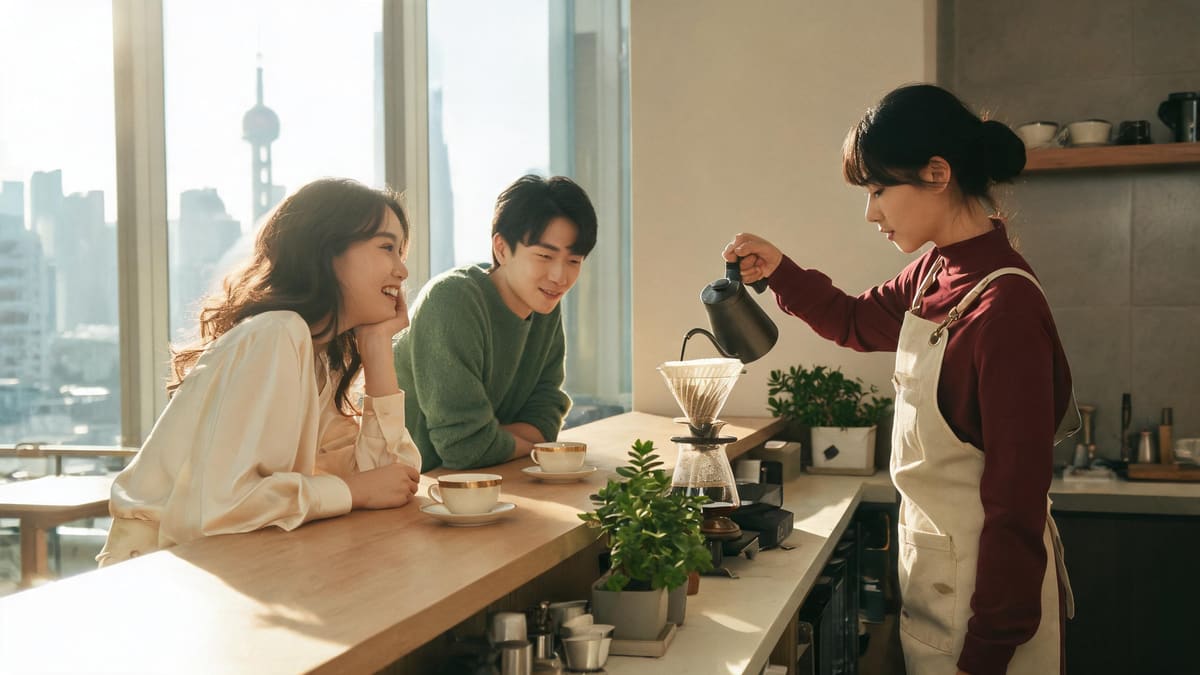 Pour-over coffee for two at a specialty cafe in Shanghai