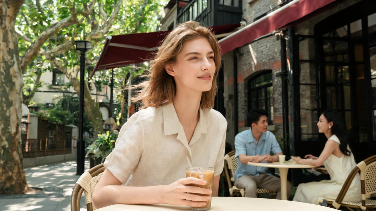 A young professional at a leafy neighbourhood cafe in a mid-ring Shanghai district