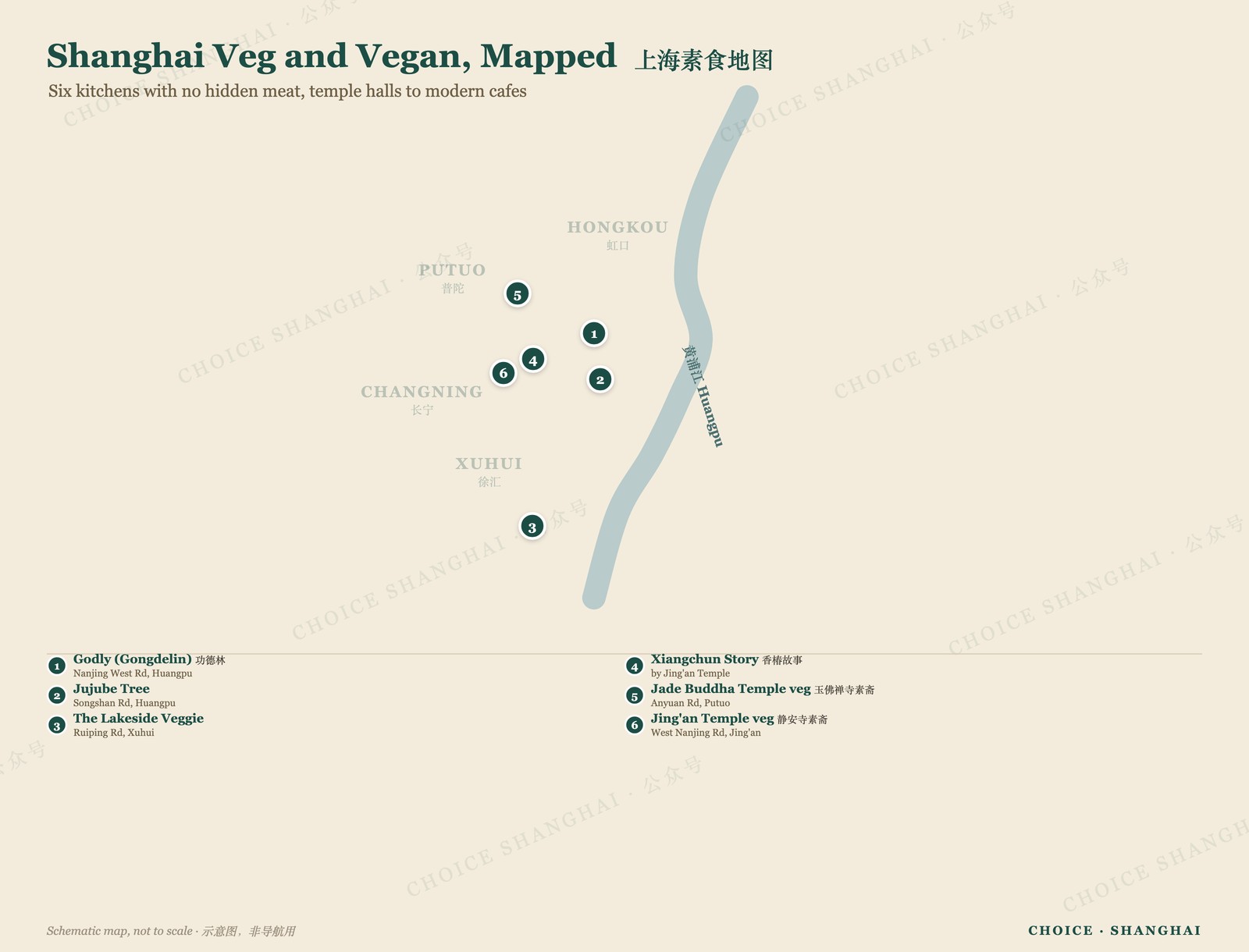 Map of vegetarian and vegan restaurants across Shanghai