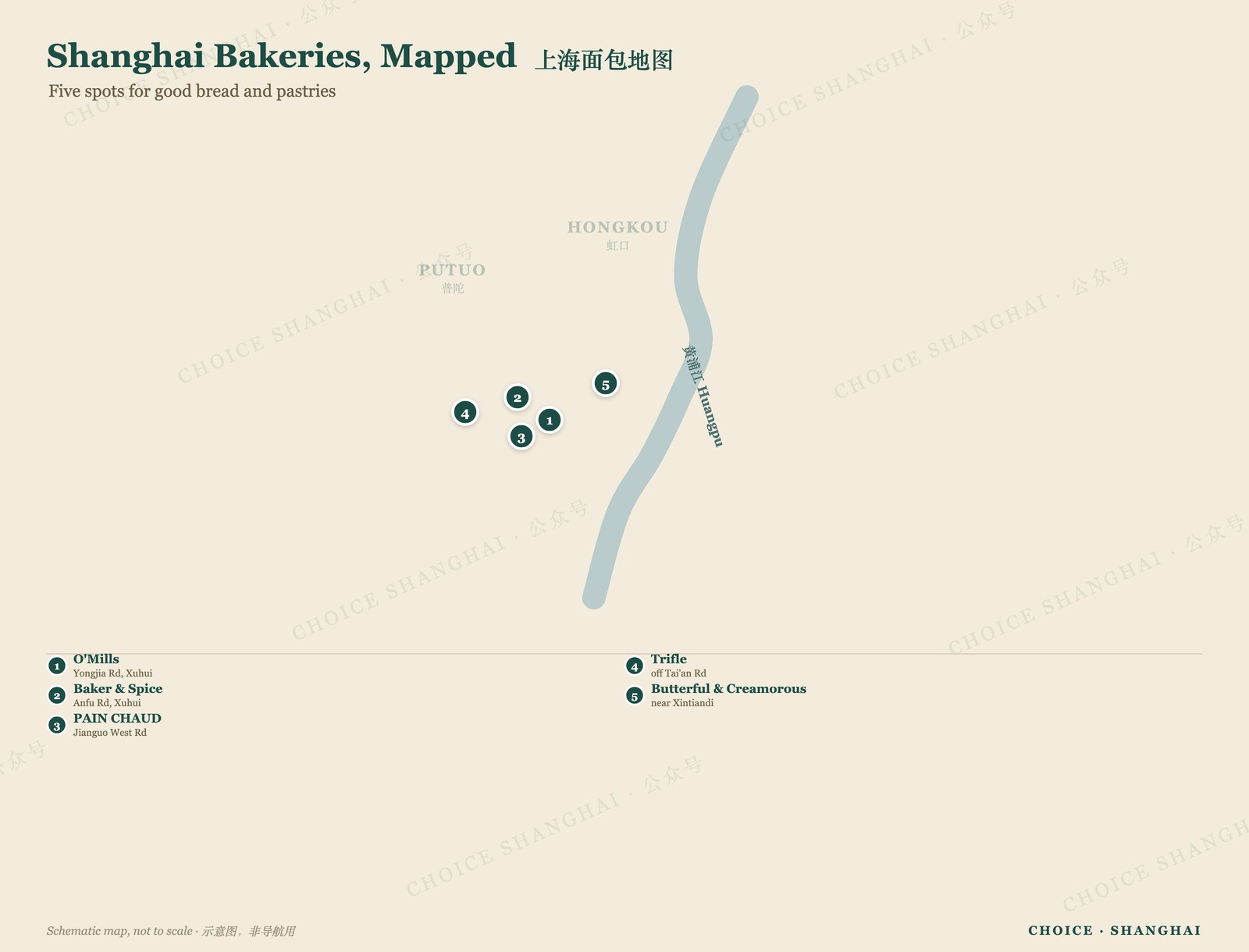 Map of bakeries across Shanghai