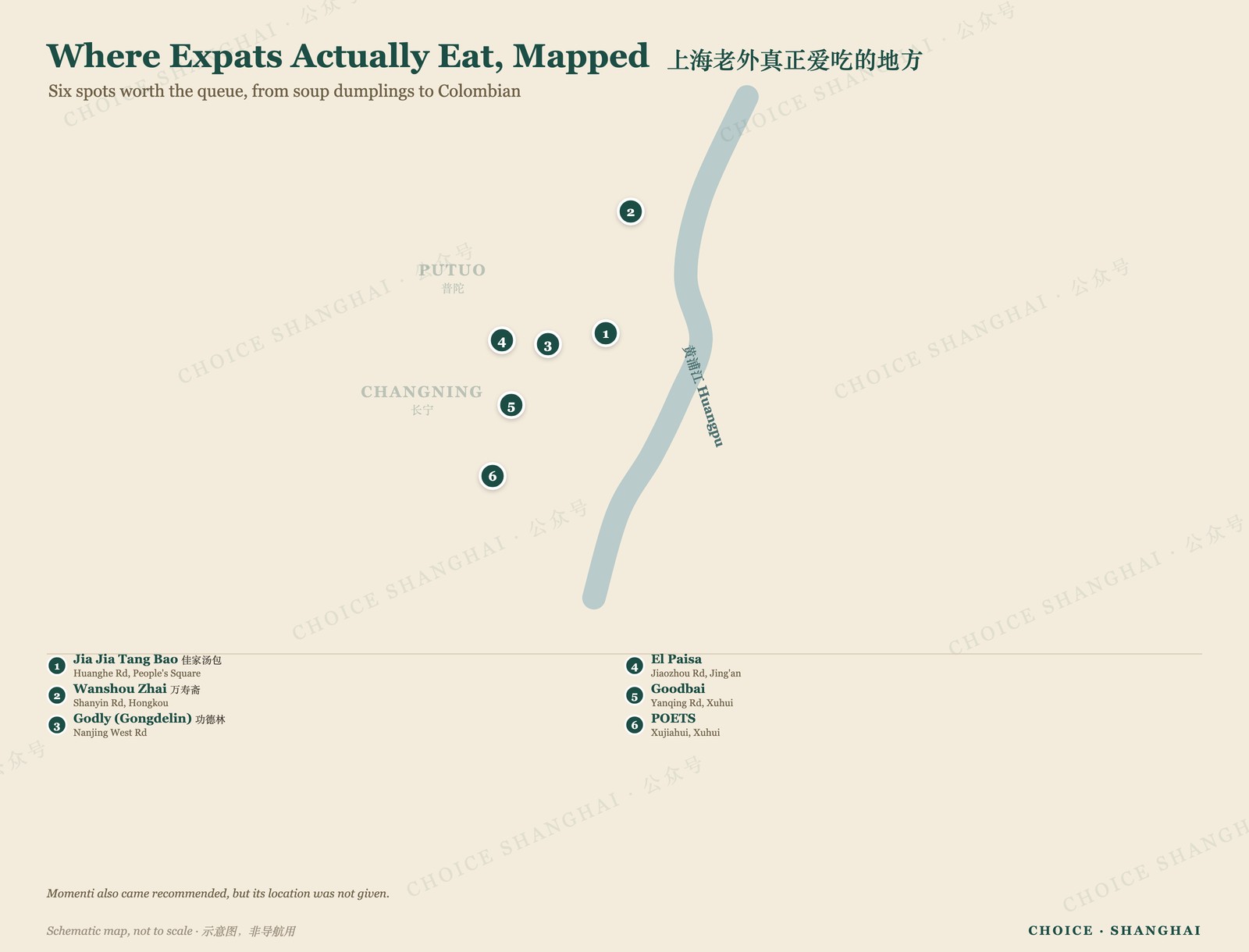 Map of where Shanghai expats actually eat, six spots across the city
