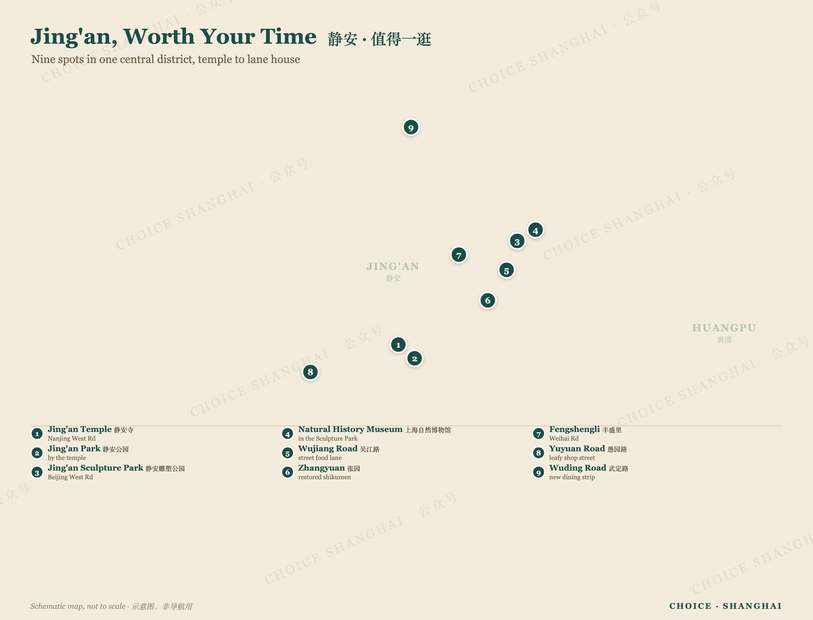 Map of nine spots worth your time in Jing an, Shanghai