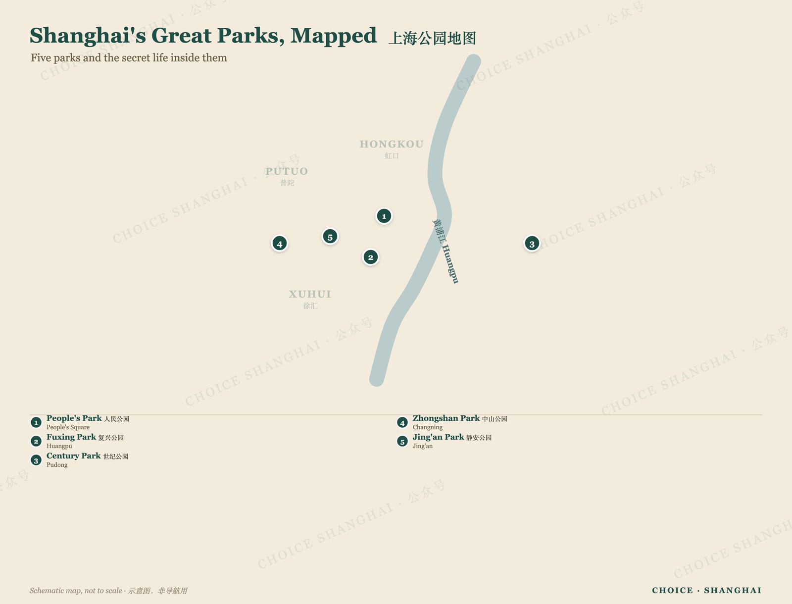 Map of major parks across Shanghai
