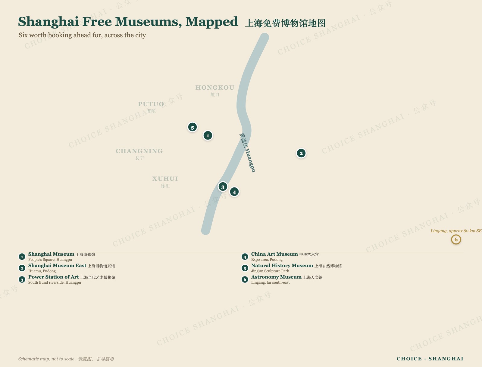 Map of six free museums across Shanghai, from People's Square to Lingang