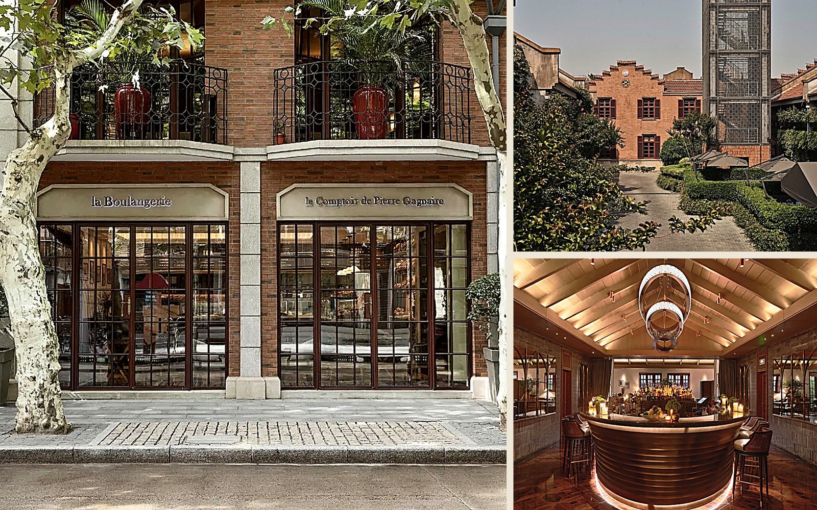 Capella Shanghai's shikumen lane facade, garden courtyard and warm curved bar in the old Jian Ye Li lanes