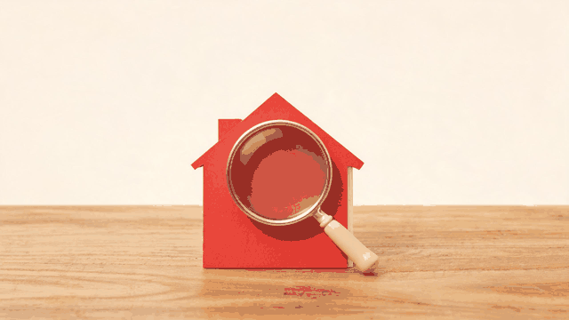 Playful illustration of checking a Shanghai landlord's property certificate with a magnifying glass
