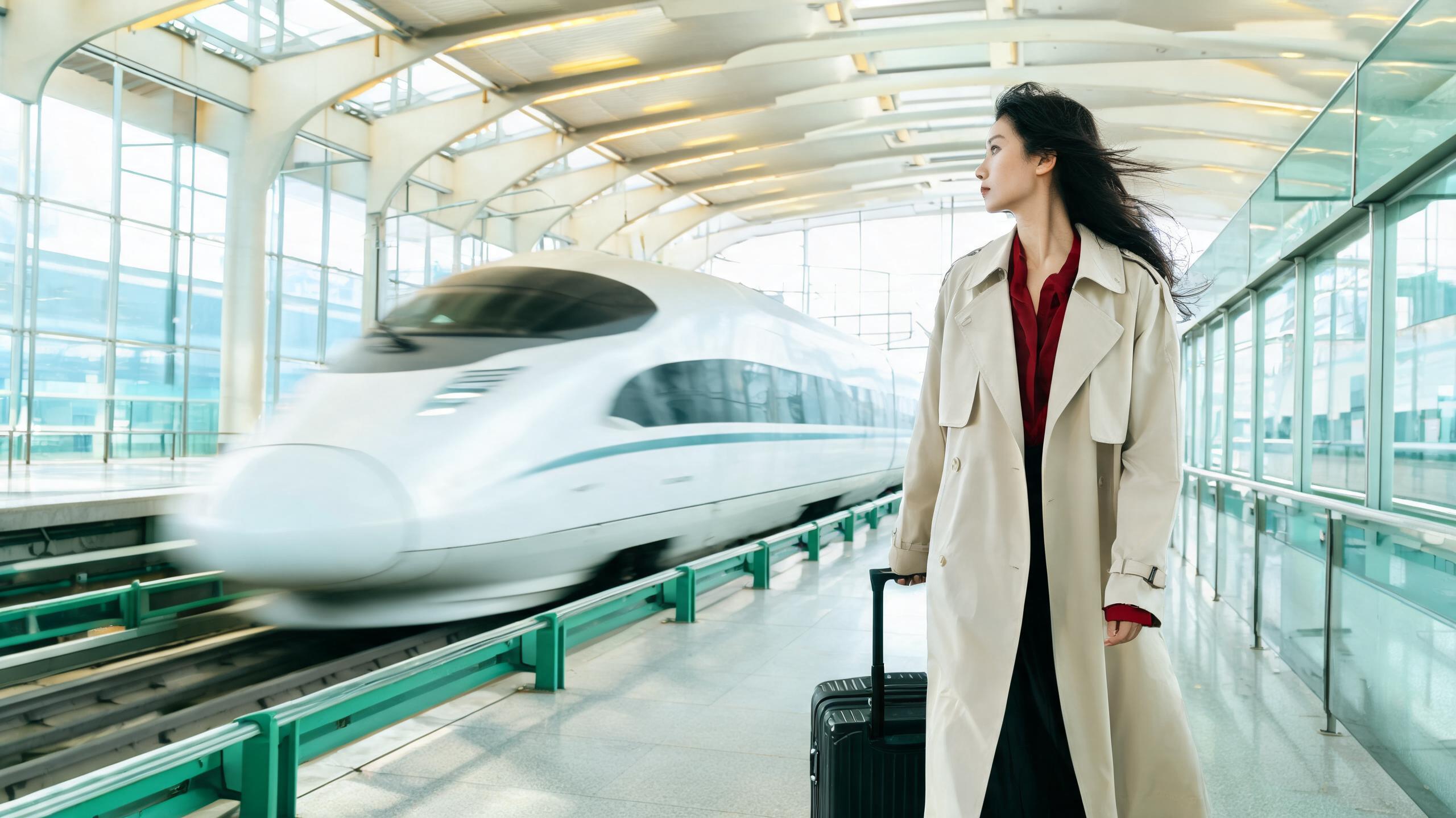 Maglev train arriving at a Shanghai station platform