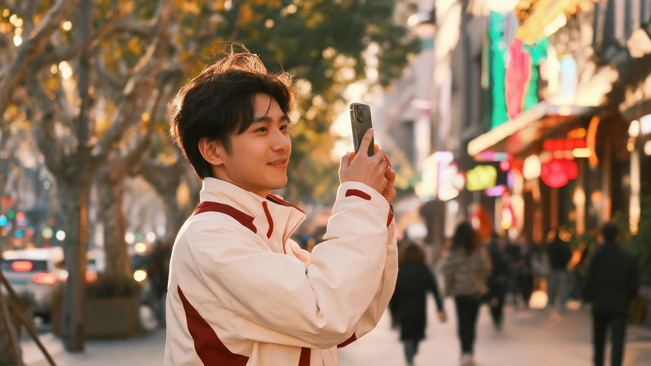 Foreigner checking a map app on a smartphone on a Shanghai street