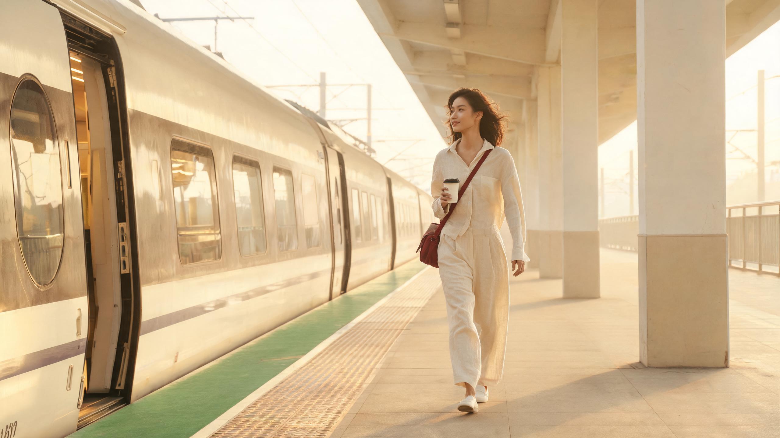 Boarding a high-speed train at Shanghai Hongqiao station for a day trip