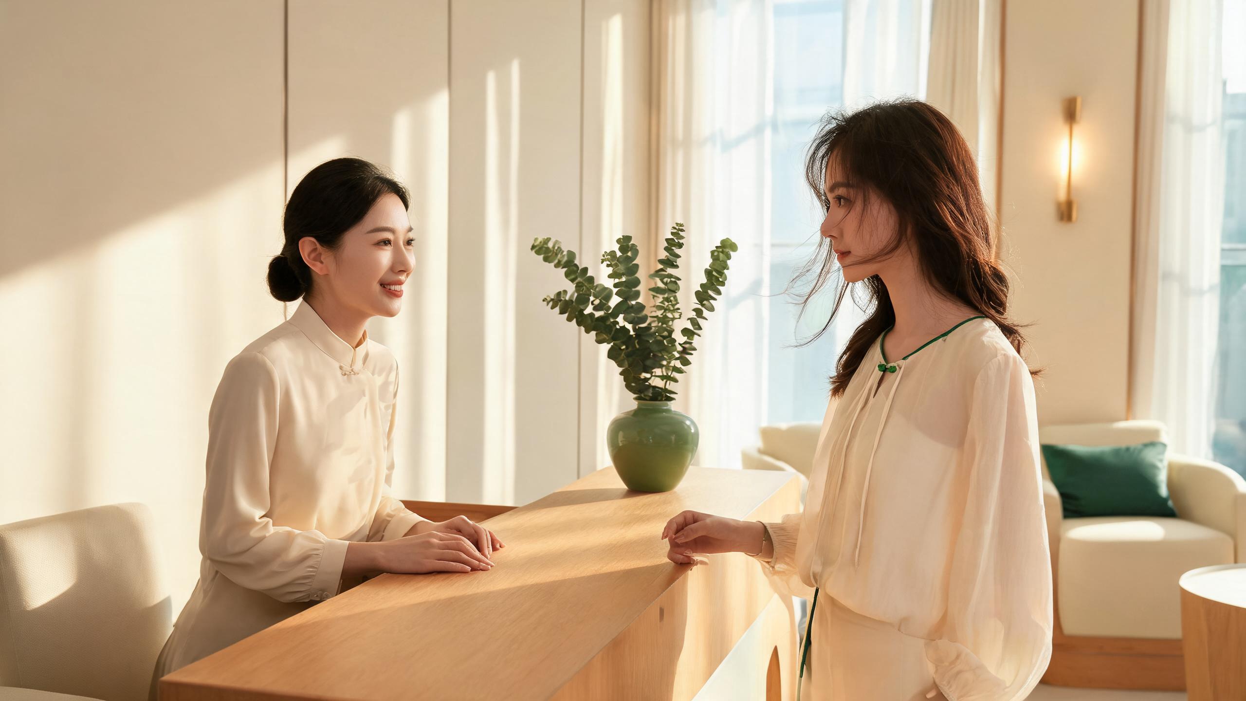 Checking in at an international women's health clinic reception in Shanghai